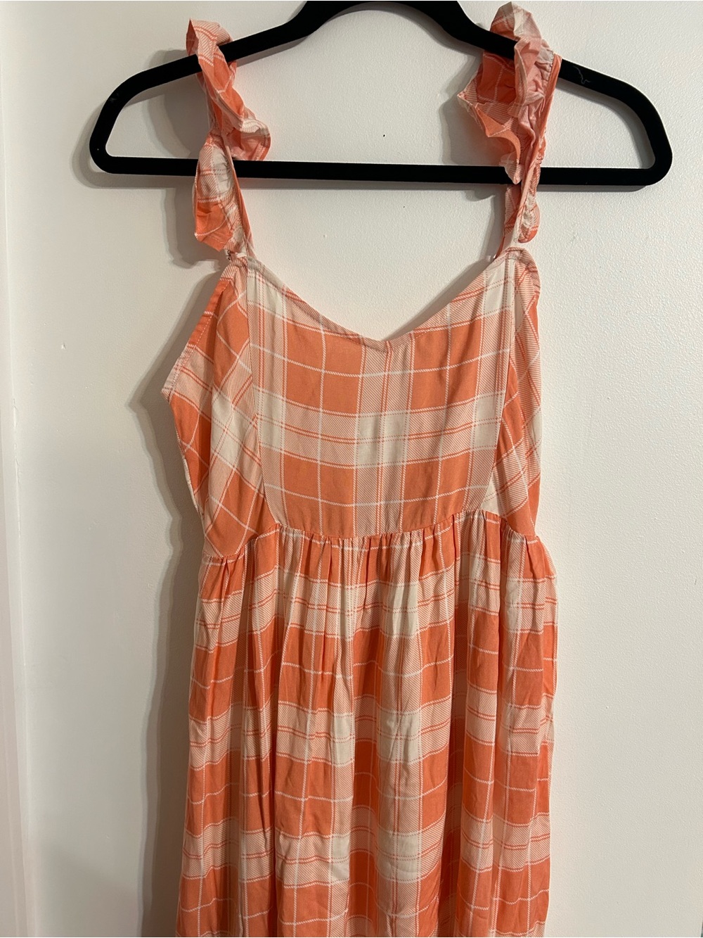 Promesa Orange and Cream Plaid Maxi Dress with Ruffle Straps